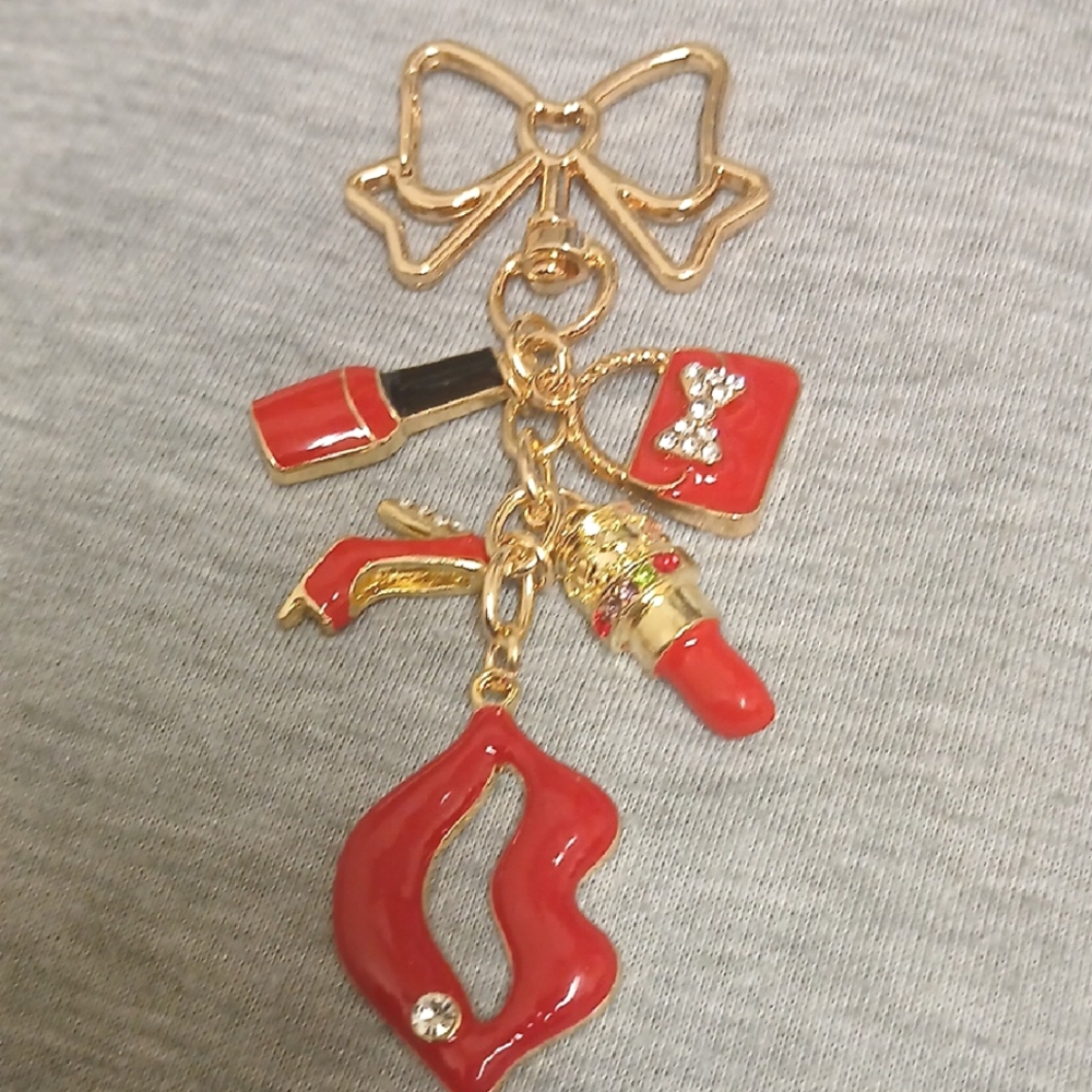 Red and Gold Bag Charm Or Key Chain Charm. Womens Glamour Theme